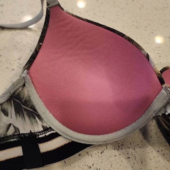 Victorias Secret PINK Push Up Bra 32D Green Tropical Underwire Padded - Picture 5 of 5